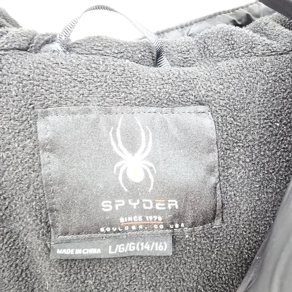 Spyder Black Kids Youth Puffer Fleece Lined Winter Coat Jacket Hood Size L 14/16